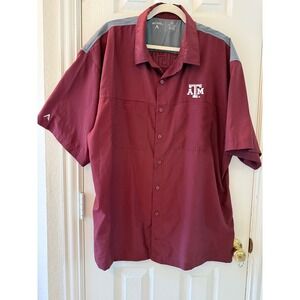 Antigua Texas A&M Aggies XXL Button Up Short Sleeve Shirt Maroon Gray‎